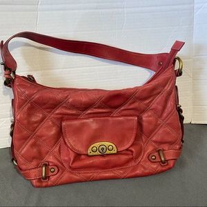 Fossil Red Genuine Leather Shoulder Bag